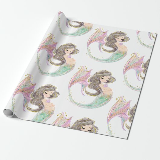 Zeemeermin Baby shower. Onder het Zee. Glitter Cadeaupapier (Uitgerold)