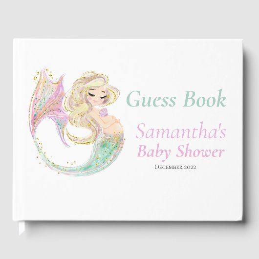 Zeemeermin Baby shower. Onder het Zee. Glitter Gastenboek (Voorkant)