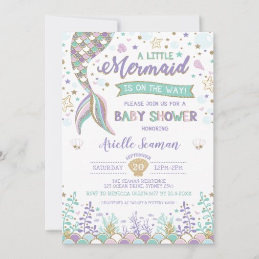 Zeemeermin Baby shower Onder het Zee Uitnodigen St Kaart (Voorkant)