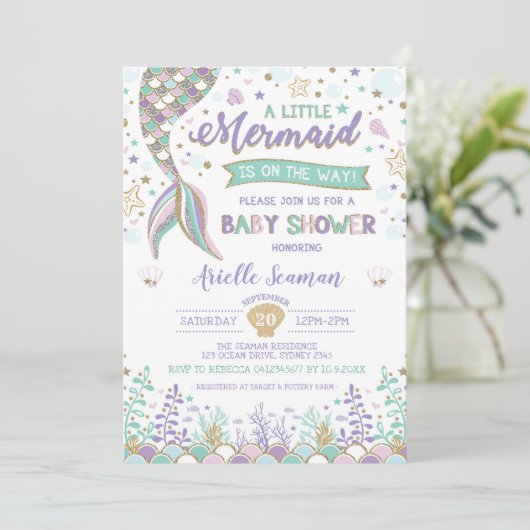 Zeemeermin Baby shower Onder het Zee Uitnodigen St Kaart (Staand voorkant)