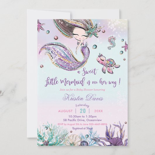 Zeemeermin Baby shower onder het Zee wordt meisje Kaart (Voorkant)