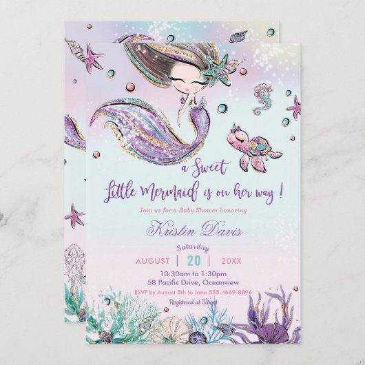 Zeemeermin Baby shower onder het Zee wordt meisje Kaart (Voorkant / Achterkant)