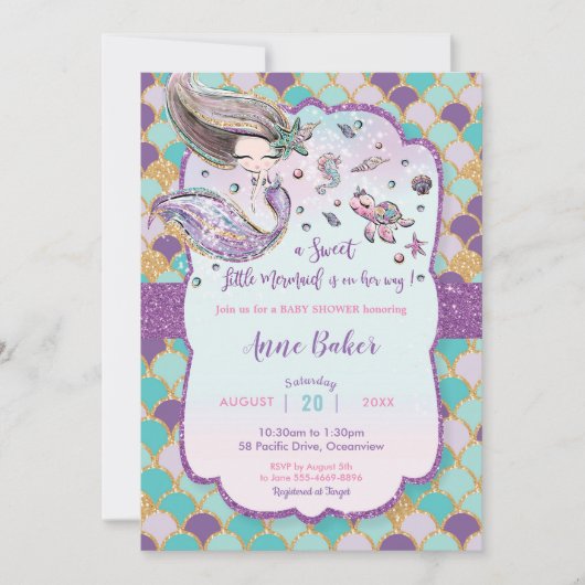 Zeemeermin Baby shower onder het Zee wordt meisje Kaart (Voorkant)