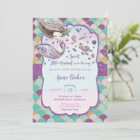 Zeemeermin Baby shower onder het Zee wordt meisje Kaart (Staand voorkant)