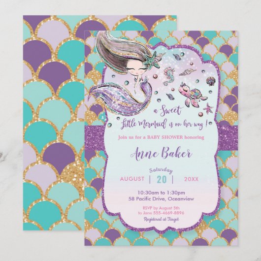 Zeemeermin Baby shower onder het Zee wordt meisje Kaart (Voorkant / Achterkant)