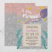 Zeemeermin Baby shower onder het Zee Zilveren Glit Kaart (Voorkant / Achterkant)
