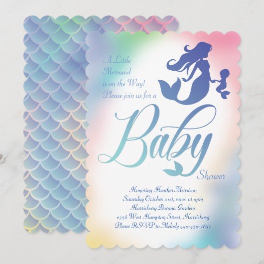 Zeemeermin Baby shower onder Zee pasta Kaart (Voorkant / Achterkant)