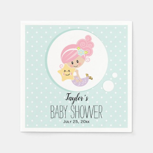 Zeemeermin Baby shower papier servetten lichte hui (Voorkant)