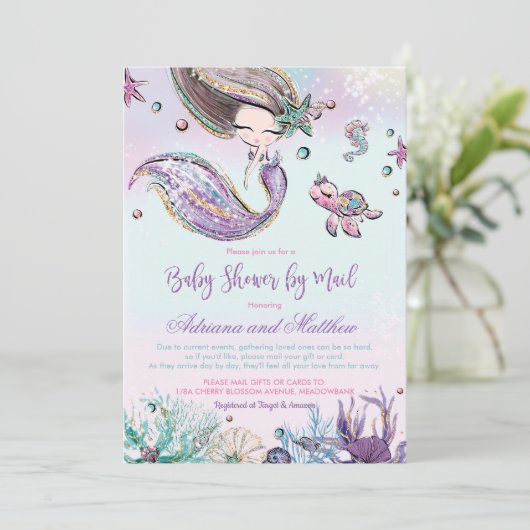 Zeemeermin Baby shower per Mail Lange afstand Virt Kaart (Staand voorkant)