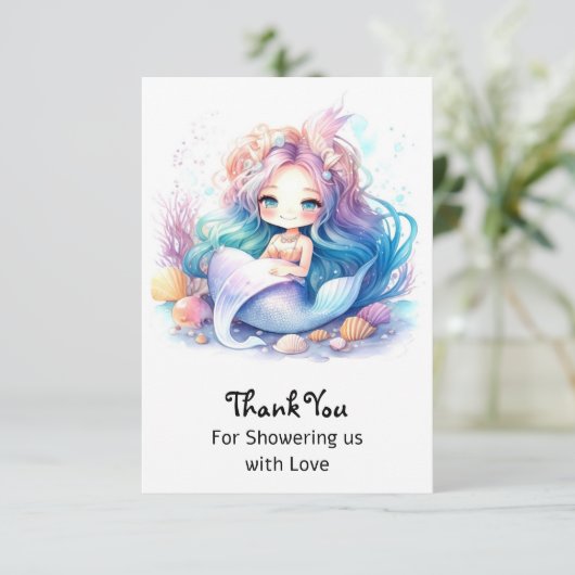 Zeemeermin Baby shower Splendor Bedankkaart (Staand voorkant)