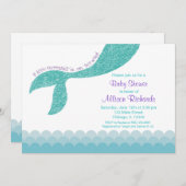 Zeemeermin baby shower uitnodiging, blauwgroen aqu kaart (Voorkant / Achterkant)
