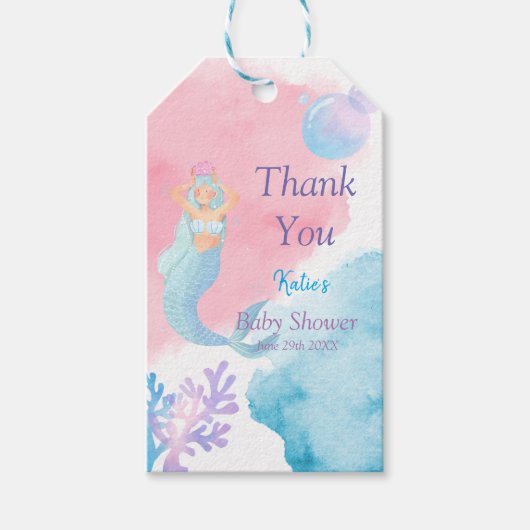 Zeemeermin Baby Shower Uitnodiging Cadeaulabel (Voorkant)