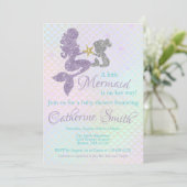 Zeemeermin baby shower uitnodiging Lavender Gold B (Staand voorkant)