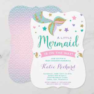 Zeemeermin Baby shower Uitnodiging Roze Blauwgroen