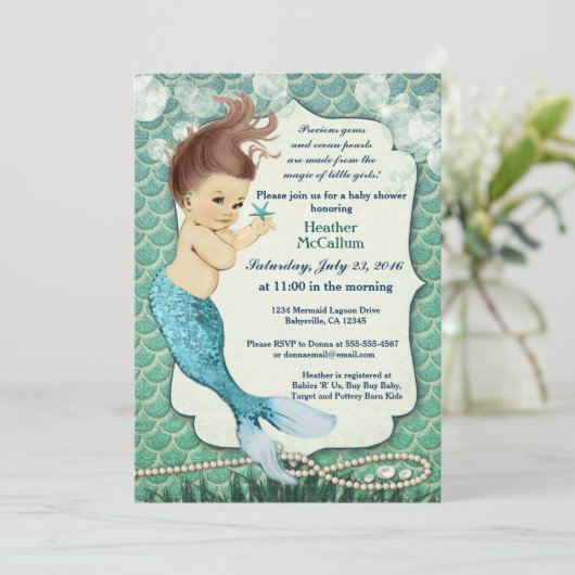 Zeemeermin Baby shower Uitnodiging voor meisje (Staand voorkant)