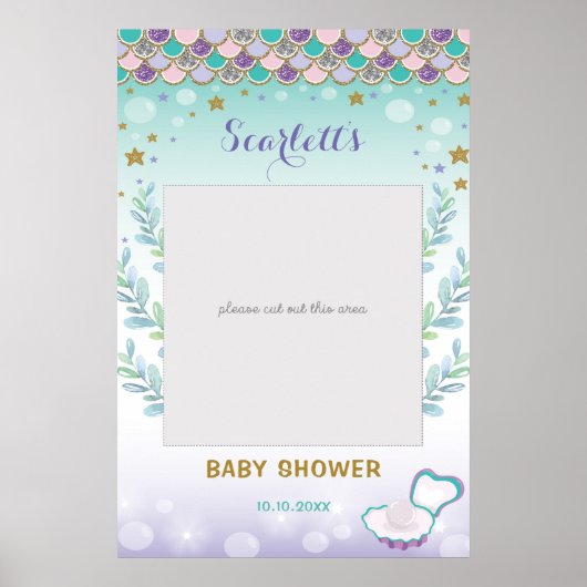 Zeemeermin Baby Shower Verjaardag Photo Booth Prop Poster (Voorkant)
