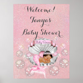 Zeemeermin Baby Shower Verjaardag Welkom Bord Roze Poster