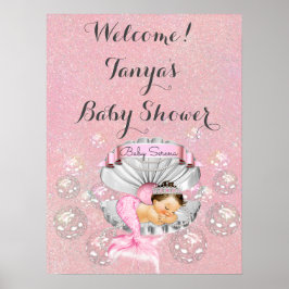 Zeemeermin Baby Shower Verjaardag Welkom Bord Roze Poster