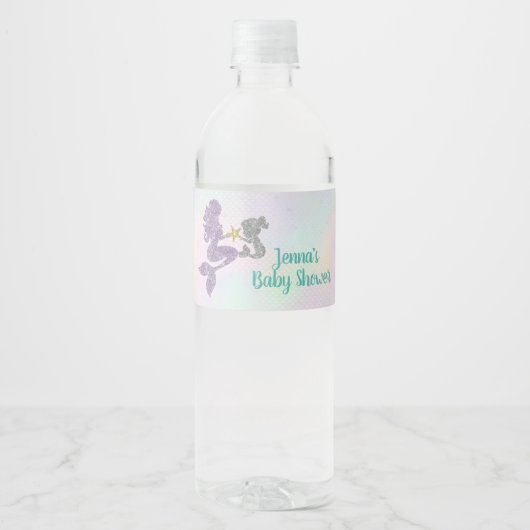 Zeemeermin Baby shower Waterfles Wrappers Waterfles Etiket (Voorkant)