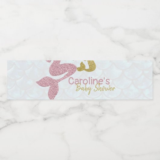 Zeemeermin Baby shower Waterfleswikkelaar Roos Gou Waterfles Etiket (Enkel label)