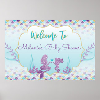 Zeemeermin Baby Shower Welkom Achtergrond Poster