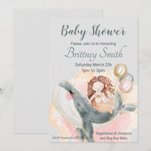 Zeemeermin Baby shower, Zeemeermin en Walvis Feestdagenkaart (Voorkant / Achterkant)