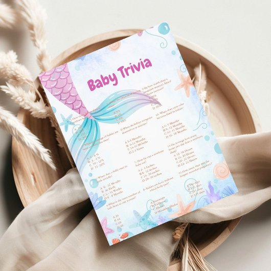 Zeemeermin baby trivia spel baby shower spel Kaart