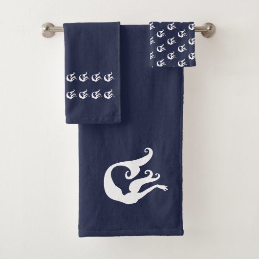 Zeemeermin Bad Navy Blauw en witte handdoek set (Insitu)