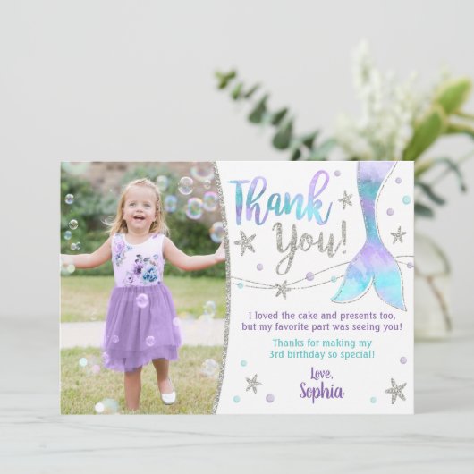 Zeemeermin bedankpas - onder het Zee Dank u Bedankkaart (Staand voorkant)