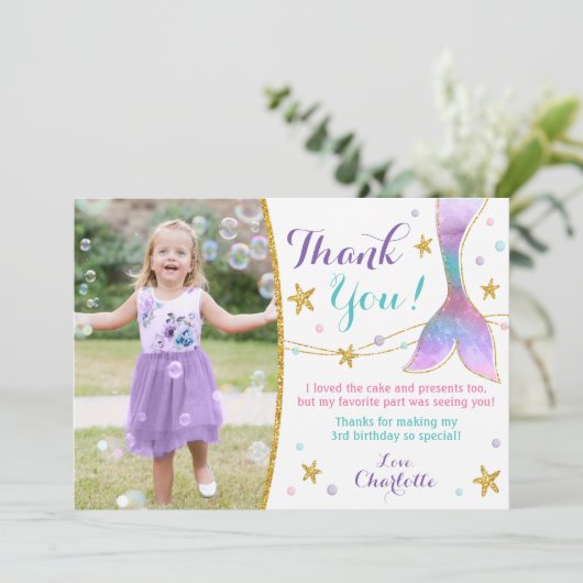 Zeemeermin bedankpas - onder het Zee Dank u Bedankkaart (Staand voorkant)