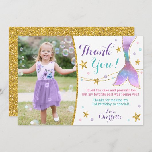 Zeemeermin bedankpas - onder het Zee Dank u Bedankkaart (Voorkant / Achterkant)