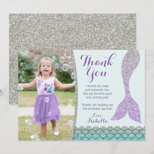 Zeemeermin bedankpas - onder het Zee Dank u Bedankkaart (Voorkant / Achterkant)