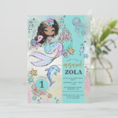 Zeemeermin bewerkbaar onder het Zee 1st Birthday Kaart (Staand voorkant)