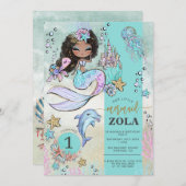 Zeemeermin bewerkbaar onder het Zee 1st Birthday Kaart (Voorkant / Achterkant)