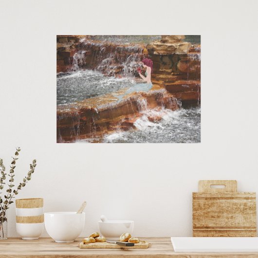 Zeemeermin bij de waterval poster (Keuken)