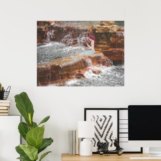 Zeemeermin bij de waterval poster (Thuiskantoor)