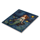 Zeemeermin bij nacht Zee Ocean Fairytale Donkerbla Tegeltje (Zijkant)