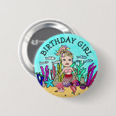  Zeemeermin Birthday Girl Ronde Button 5,7 Cm (Voorkant /achterkant)