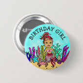 Zeemeermin Birthday Girl Ronde Button 5,7 Cm (Voorkant /achterkant)