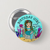  Zeemeermin Birthday Girl Ronde Button 5,7 Cm (Voorkant /achterkant)
