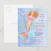 Zeemeermin Birthday Party under the Zee Beach Redh Uitnodiging Briefkaart (Voorkant / Achterkant)