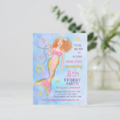 Zeemeermin Birthday Party under the Zee Beach Redh Uitnodiging Briefkaart (Staand voorkant)