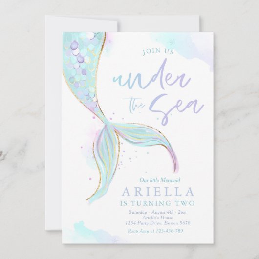 Zeemeermin Birthday Party under the Zee Mermaid Pa Kaart (Voorkant)