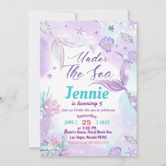 Zeemeermin Birthday Party under the Zee Party Kaart (Voorkant)