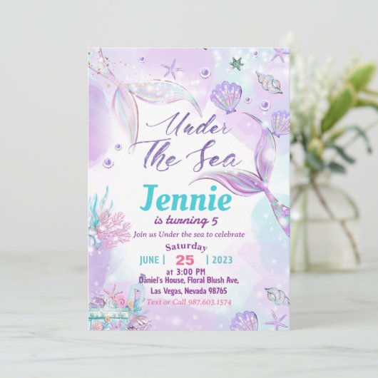 Zeemeermin Birthday Party under the Zee Party Kaart (Staand voorkant)