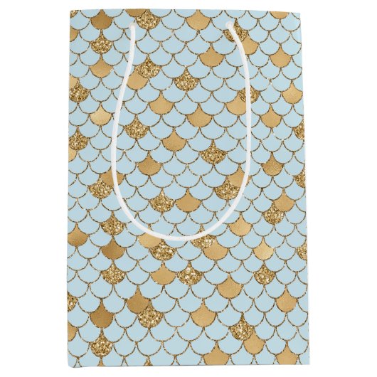 Zeemeermin Blauw Goud Glitter Sparkle Medium Cadeauzakje (Voorkant)