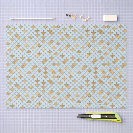 Zeemeermin Blauw Goud Glitter Sparkle Tissuepapier (Craft)