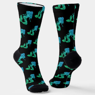 Zeemeermin blauw groen ombre glinsteringen patroon sokken