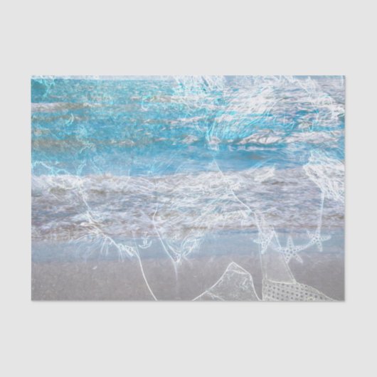 Zeemeermin Blauw Witte Vervaaide Oceaangolven Tissuepapier (Voorkant)