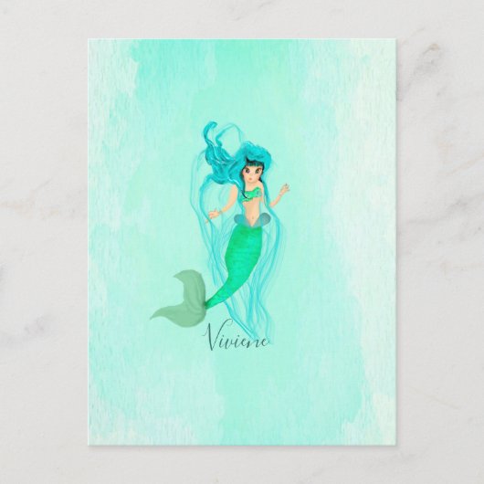 Zeemeermin Blauwe Groene Staart Persoonlijk Briefkaart (Voorkant)